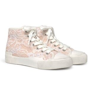 ASH Ghibly Lace High-Top Platform Sneakers in Pinksalt/White Size 5.5